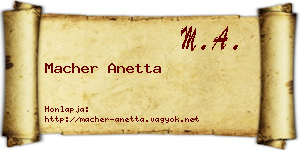 Macher Anetta névjegykártya